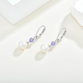 FYNSBLE Pearl Earrings for Women Sterling Silver Heart Birthstone Pearl Dangle Earrings Hypoallergenic Jewelry Birthday Christmas Gifts for Women Mother Wife Her