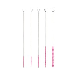 10" Tube Cleaning Brush Set, Pink, 5 Pack Small, Nylon Straw Brushes with Flexible Handles for Bottle, Straws, Pipe, Keyboard, Glass, Guns, Detailing and Deep Cleaning