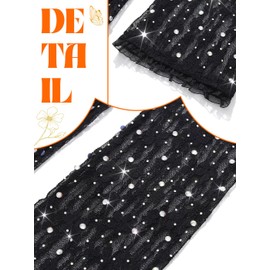 GEMILY Lace Rhinetsone Gloves Sparkly Bridal Long Fingerless Gloves Sheer Elbow Length Opera Tea Party Arm Sleeves for Women, Black, One Size