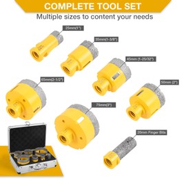 LFGUD Diamond Hole Saw Kit, 7-Piece Diamond Core Drill Bits Set Tile Hole Saw Kit Vacuum Brazed Core Drill Bits(25-75mm+20F) for Glass Marble Granite Stone Porcelain Tile Ceramic Brick, Yellow