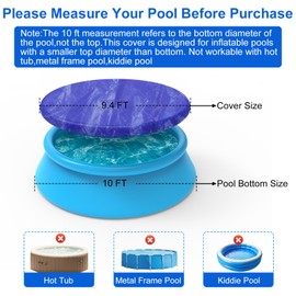 10FT Round Inflatable Pool Cover, Outdoor Swimming Pool Cover for Intex Above Ground Pools with Elastic Band, Waterproof and Dustproof, No Drain Holes, Prevent Leaves, Debris and Dust
