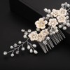 Teyglen Wedding Rhinestones Pearl Headband With Comb Bridal Flower Crystal