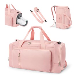 Sports Gym Bag Duffle Bag with Shoes Compartment for Womens Mens, CS COSDDI Weekend Travel Bag Overnight Bag with Wet Pocket, Luggage Bag Hospital Bag Holdall Bags with Shoulder Strap Backpack (Pink)