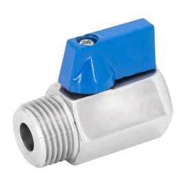 Brass Ball Valve Mini Style Connector with Reduced Bore, Male X Female Thread Fitting, Aluminium Handle and Reduced Headroom