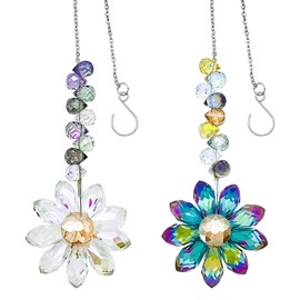 2PCS Crystal Sunflower Suncatchers for Windows Hanging, Sun Catcher Colorful Flower Prisms Rainbow Maker Pendants Hanging Ornaments for Indoor Outdoor Home Patio Garden Decor
