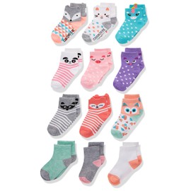 CHEROKEE Calcetines cortos para niñas, 12 unidades, Critters multipop up, 2 Años-4 Años