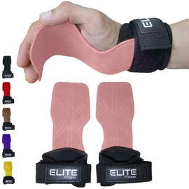 Elite Fitness Calleras de Cuero para Gimnasio, Protectores de Mano Tipo Straps, Ideales para Crossfit y Levantamiento de Pesas (Rosa)