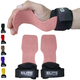 Elite Fitness Calleras de Cuero para Gimnasio, Protectores de Mano Tipo Straps, Ideales para Crossfit y Levantamiento de Pesas (Rosa)