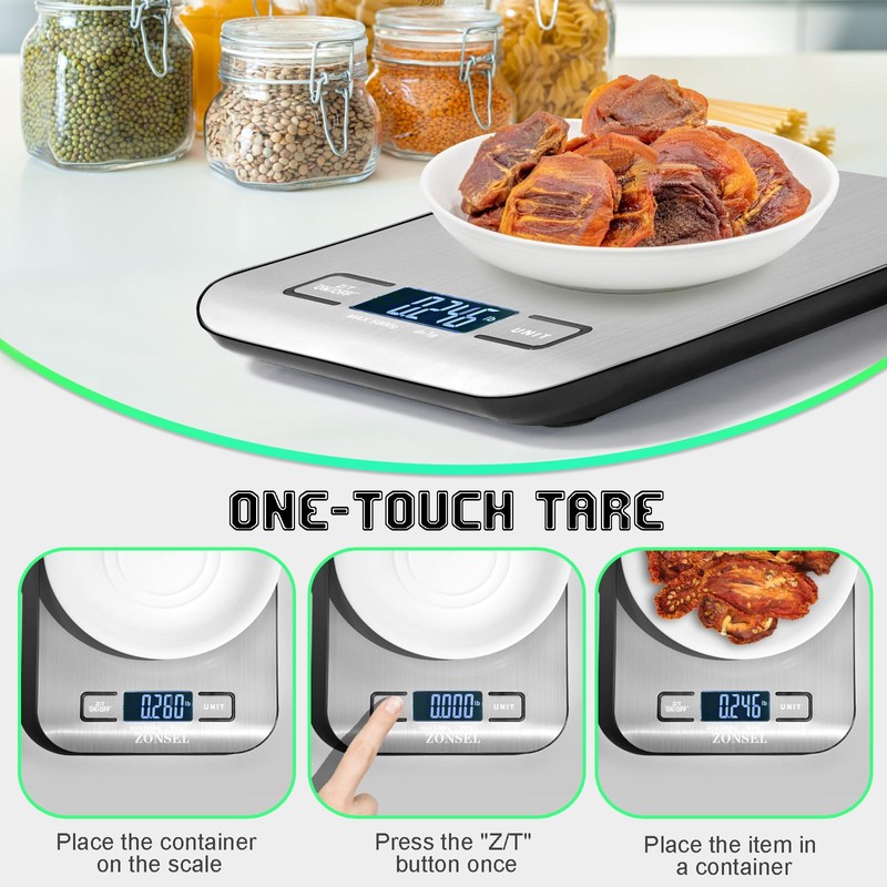 ZONSEL 1 Pack Food Kitchen Scale, LCD Display Digital Grams