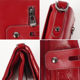 CRFASIBE Wallet Chain Wallets for Men Gothic Wallet with Zipper Red Wallet Anime Wallet Trifold Wallet Genuine Leather Purse(Red)