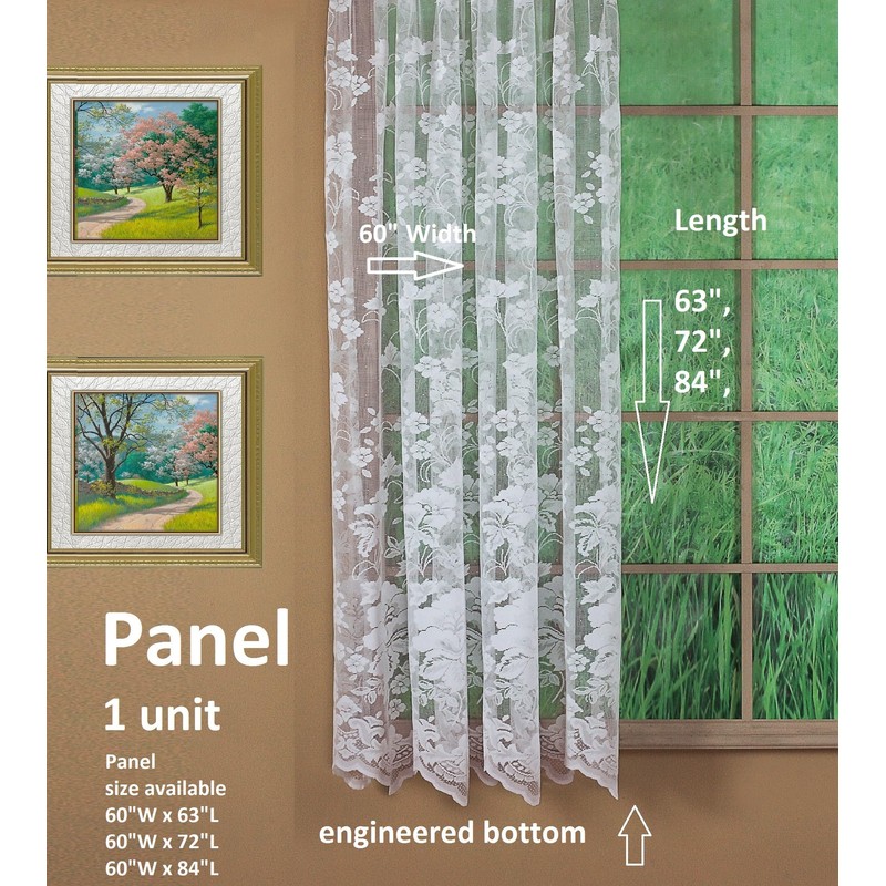 Today's Curtain Floral Vine Lace Panel 72", White, 60W x