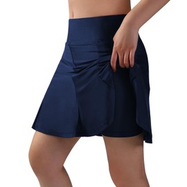 beroy Women's Swim Skirts Swimsuit Bottoms High Waisted Swimming Skorts with Zipper Pockets Bathing Suit Tummy Control (Navy,XL)