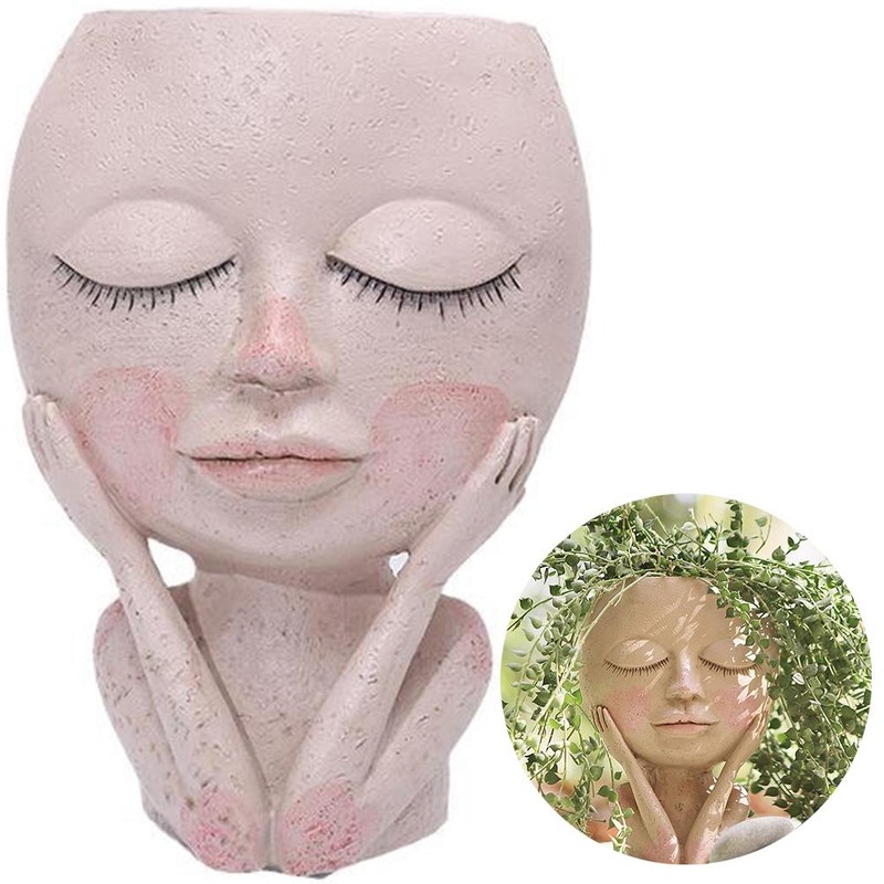 Girls Face Head Planter Flower Container Safe Nontoxic Garden Decor