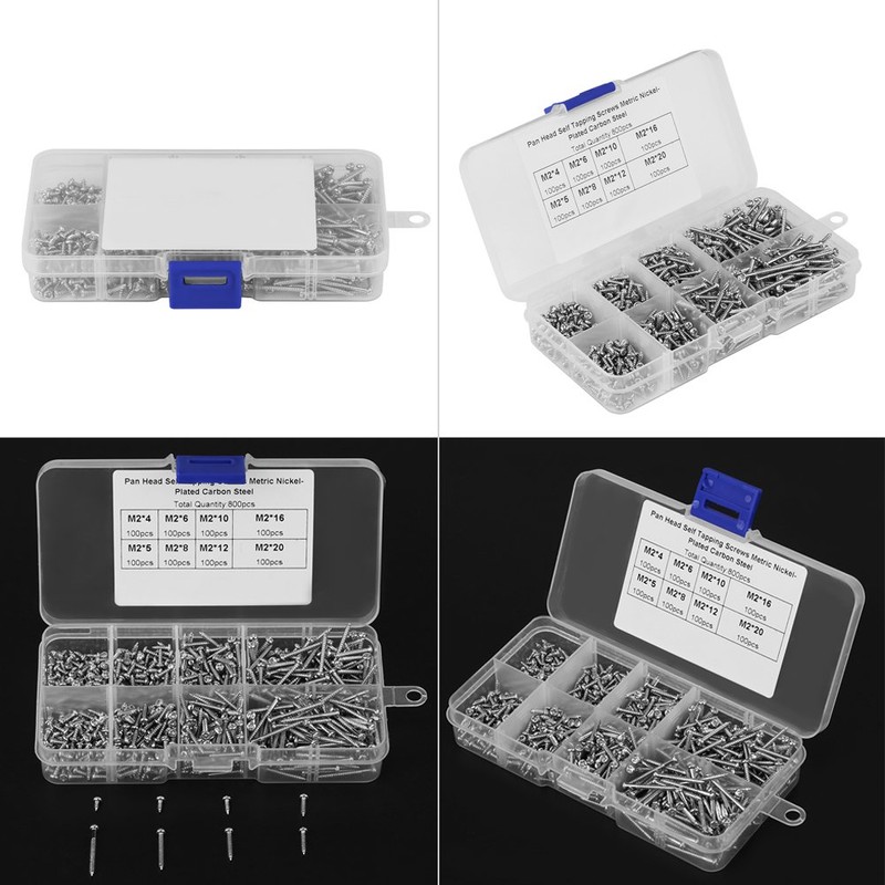 Akozon 800pcs M2 Round Head Self Tapping Screw, Carbon Steel
