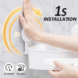 LEVERLOC Corner Shower Caddy Suction Cup, Shower Caddy Basket Powerful Suction Bathroom, Waterproof & Rustproof Organizer for Bathroom Storage, No-Drilling Removable (White)