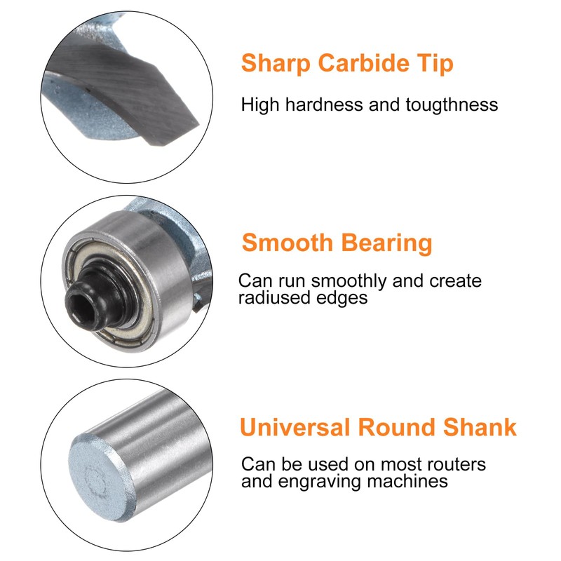 sourcing map Roundover Router Bit Set 1/2 Shank 5/32" 7/16"