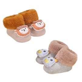 2 Pairs Baby Toddler Thermal Socks Baby Socks with Grip Cartoon 3D Cute Animal Doll Floor Socks Anti-slip Socks Winter Warm Floor Socks Non Slip Slipper Socks Booties Prewalker Pram Shoes for Baby