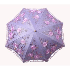 LCY Ladies Embroidered Lace Double-deck Anti-UV Parasol Umbrella Sun/Rain/Snow Folding Umbrella-Purple