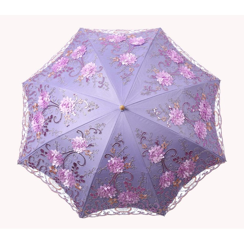 LCY Ladies Embroidered Lace Double-deck Anti-UV Parasol Umbrella Sun/Rain/Snow Folding