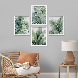 SIGNWIN Framed Poster Tropical Jungle Plants Green Leaves Print Nature Illustration Decorative Country/Farmhouse Rustic Cozy Zen for Living Room, Bedroom, Office - 11"x14"x4 White