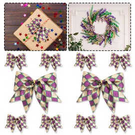 Habbiful 10 Pcs Mardi Gras Bow for Wreath, Mini Mardi Gras Wreath Bow New Orleans Bow for Gifts Wrapping Glitter Green Purple Gold Small Bow for Mardi Gras Carnival Party Decoration
