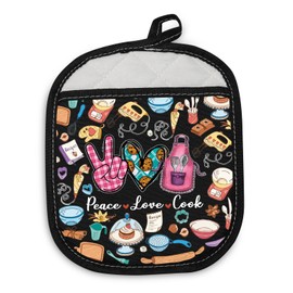 PLITI Peace Love Cook Pot Holder With Pockets School Cafeteria Worker Gift Chef Gift Cooking Lover Gift Culinary School Gift (Peace Cook PHU)