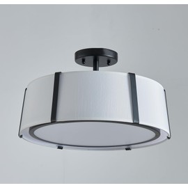 Shrine Lighting Drum Chandeliers, Modern Style, Perfect Ceiling Light Fixture for Living Space, D16'' x H9'', E12*3 Sockets, White Lampshade & Black Finish