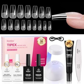 beetles Gel Polish Kit de Uñas Postizas Prefabricadas Beetles Tipex Instant Apex – Ataúd Mediano, 224 Piezas en 16 Tamaños | Puntas Acrílicas Pregraba