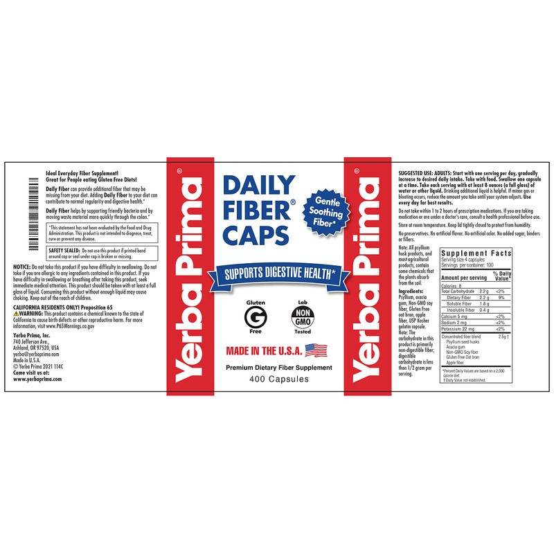 Yerba Prima Daily Fiber Caps Formula, 400 Capsules - Both