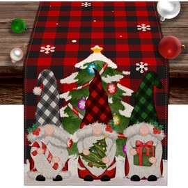 SHOUS Camino de Mesa con Diseño de Gnomo Navideño, 183*33 cm Manteles de Navidad Decoracion, Lino de Algodón, Decoración de Mesa de Navidad para Fiesta de Navidad Mesa de Cena Decoración del Hogar