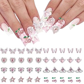 ITPOYOL 40 PCS Nail Charms Y2K Alloy Nail Art Rhinestones Charms 3D Nail Art Supplies Star Butterfly Heart with Rhinestones Cherry Nail Gems Shiny Jewelry Nail Accessories for Women Nail Decorations