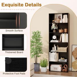 HOMGX 6-Tier Open Bookcase, 70" Tall Freestanding Display Bookshelf with 6 Shelves, Anti-Tipping Devices, Modern Storage Organizer for Living Room, Study & Office, Black/White/Natural/Grey (Black)