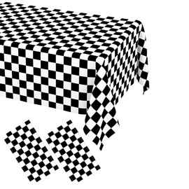 WNINK 2 Pack Black and White Checkered Disposable Tablecloth Race Car Theme Party Table Cloth, Black checkered tablecloth for Race Car Theme Birthday, Outdoor Picnic Parties Decorations, 54 × 108 Inch