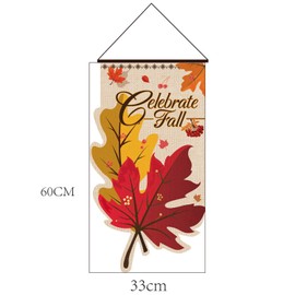 Celebrate Fall Door Sign Door Decor Welcome Banner, Hanging Welcome Door Sign Banner Fabric for Thanksgiving Decoration Happy Autumn(Maple)