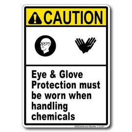 Eye & Glove Protection Required – Caution Safety Sign for Chemical Handling – High Visibility, OSHA Compliant, Durable Warning for Industrial Work Zones and Hazardous Areas - Aluminum -10” x 7”