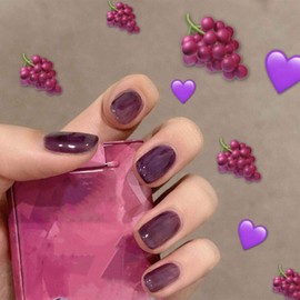 Allereya Short Coffin Press On Nails Jelly Purple Fake Nails Shiny Clip On Nails Full Cover Ballerina Nails Tips Prom Wedding Acrylic Nails Art for Women and Girls 24 Pieces