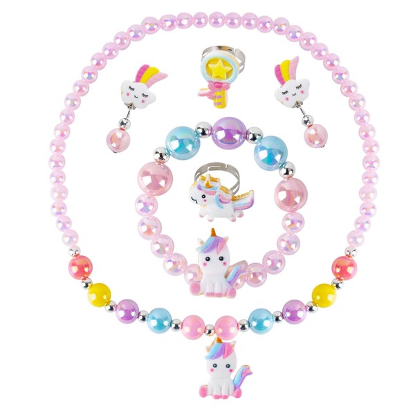 AYNKH 6 PCS Unicorn Dress Up, Party Decorations Halloween Costume Accessories Birthday Gift, Kids Jewelry Sets Include Necklace Bracelet Rings Earrings
