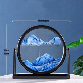 XIYUAN 10inch 3D Moving Sand Art Picture Deep Sea Sandscape Liquid Motion Quicksand Painting Relaxation Frame Art Gifts Round GlassToys for Adults and Children Large Desktop Decorations(Blue)