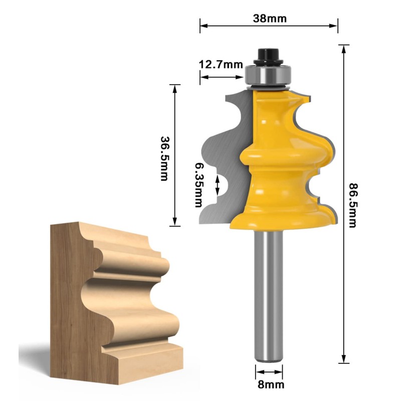 APlus 8 mm Shank Architectural Moulding Milling Cutter Set, Shaping