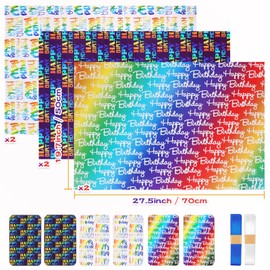 Wrapping Paper Birthday Wrapping Paper with Gradient Multi Colour "Happy Birthday" Text Design, Birthday Wrapping Paper Set Include 6 x Gift Wrapping Paper Sheets + 6 Tags + 2 rolls of ribbon, Birthday Paper for Boys Men Girls Women,Birthday Gift Wrap Pa
