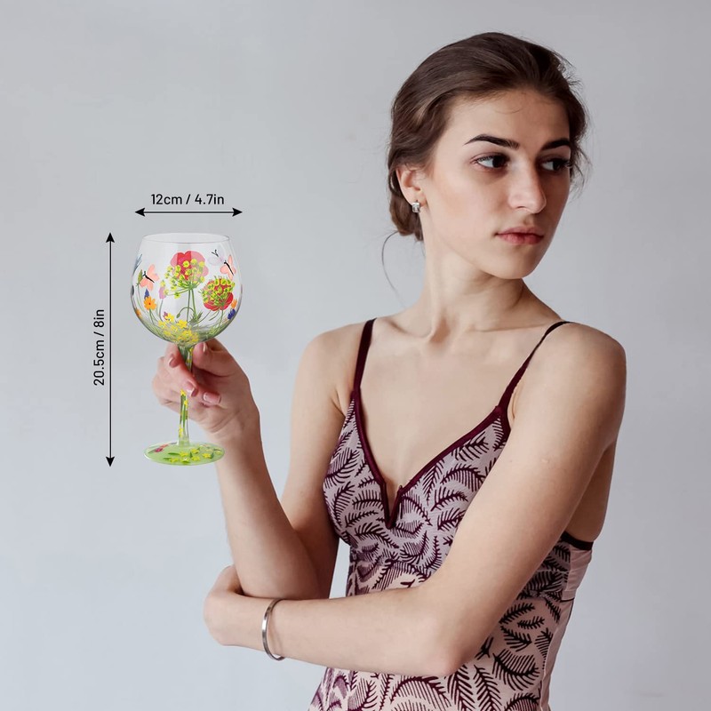 NymphFable Copa de Vino Mariposa Jardín Pintada a Mano 20oz