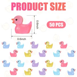 TOYMIS 50pcs Mini Luminous Resin Ducks for Crafts, Colorful Tiny Ducks Miniature Small Figures for Garden Landscape Dollhouse Ornament Decorations DIY (Blue, Light Blue, Yellow, Purple, Red)