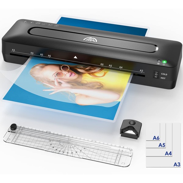 Laminator Machine A3 Laminating Machine - 13 Inches Cold and Thermal Laminator with Laminating Sheets, 5-in-1 Lamination Machine with Paper Trimmer and Corner Rounder for Home Office School Use