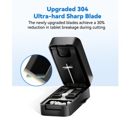 Pill Cutter Splitter for Small and Tiny Pills - Professional 1/2 1/4 Pill Splitter with Adjustable Centering Slot, Accurately Cut Multiple Tablets with Safety Blades & Silicone Storage Box (Black)