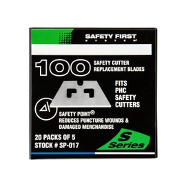 Pacific Handy Cutter SP017 Safety Point Blade for PHC Safety Cutters, Pack of 100, Sharp Edge, Safety Point Razor Blades for Injury Reduction, Cuts Boxes, Cardboard, Tape, Plastic Straps, and More