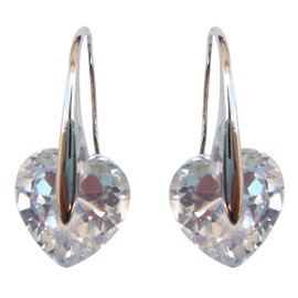 Navachi 18k White Gold Plated Clear Heart Zircon Crystal Dangle Drop Az1219e Earrings