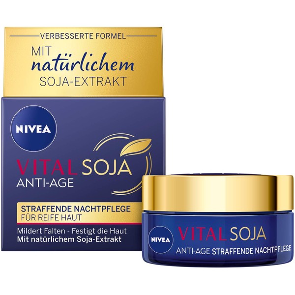 NIVEA Vital Soy Anti-Age Firming Night Cream (50 ml), Moisturiser with Natural Soy Extract, Regenerating Care Overnight