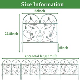 TOUFUN Decorative Garden Fence 4 PCS, 22.8in(H)x7.3Ft(L), Rustproof Metal Wire Border Animal Barrier for Dog Outside, Flower Edging for Yard Landscape Patio Outdoor Decor, Arched Garden Fencing, Retro