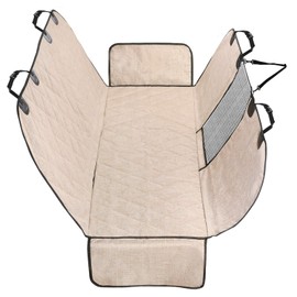 VIVAGLORY Dog Car Seat Covers, Hammock Seat Cover Mesh Visual Window with Extra Strap & Buckles, Waterproof & Nonslip Car Back Seat Cover Convert to Bench Seat Cover & Trunk Liner, Heather Khaki S