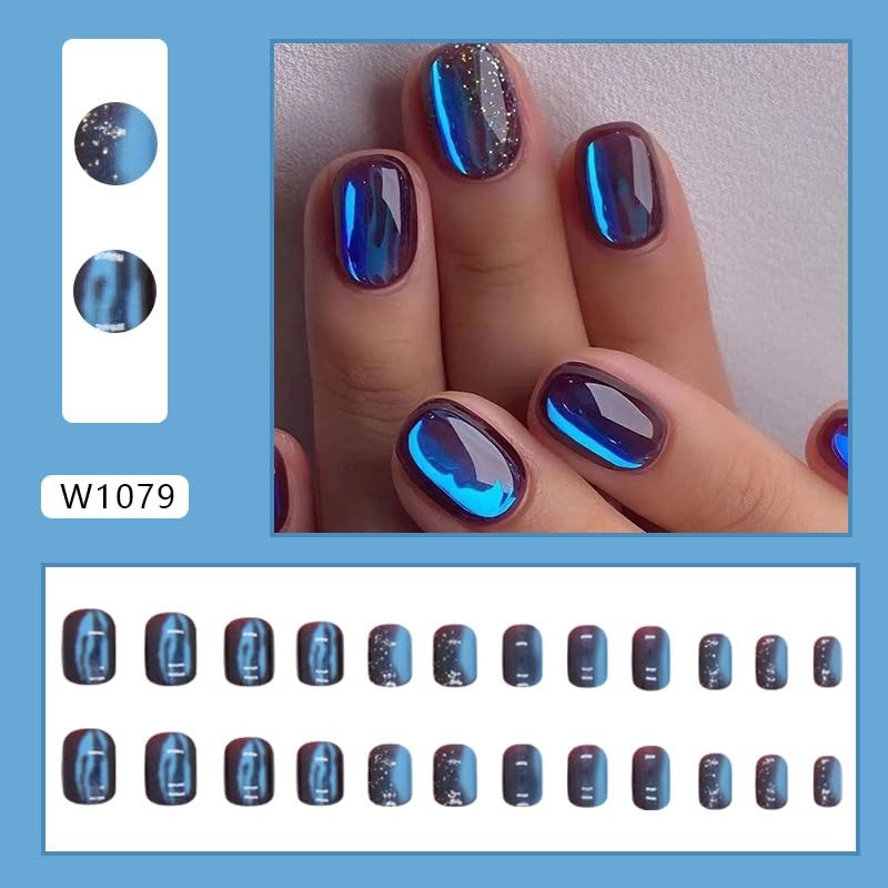 Resweky Short Medium Square False Nails French Print on Nails